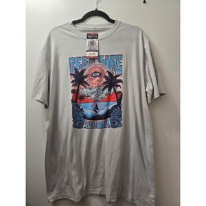 Reel Life Mens Essential‎ Graphic Tee XL Light Grey Tropical Palm Tree Surf